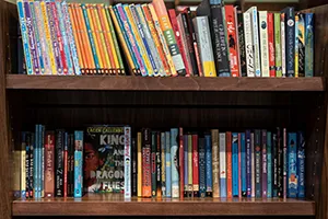 Bookshelf filled with paperback books